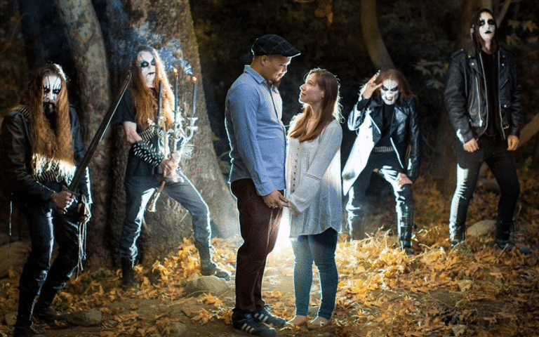 Couple Shooting Engagement Photos In Woods Encounters Lurking Black Metal Band