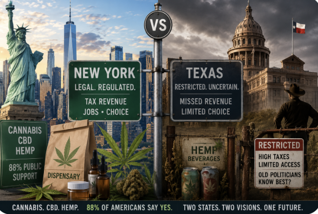 New York and Texas Take Opposite Paths on Cannabis, CBD and Hemp